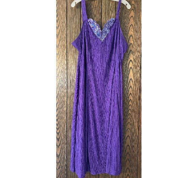 Vintage 80s David Rose Dress Purple Beaded Sequined Crinkle Bolero - 22W - Picture 3 of 7